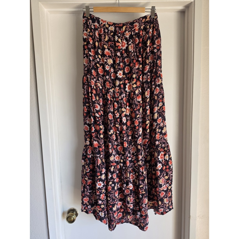Billabong Maxi Skirt Floral Black Red White Yellow Boho Long Wrap Peasant